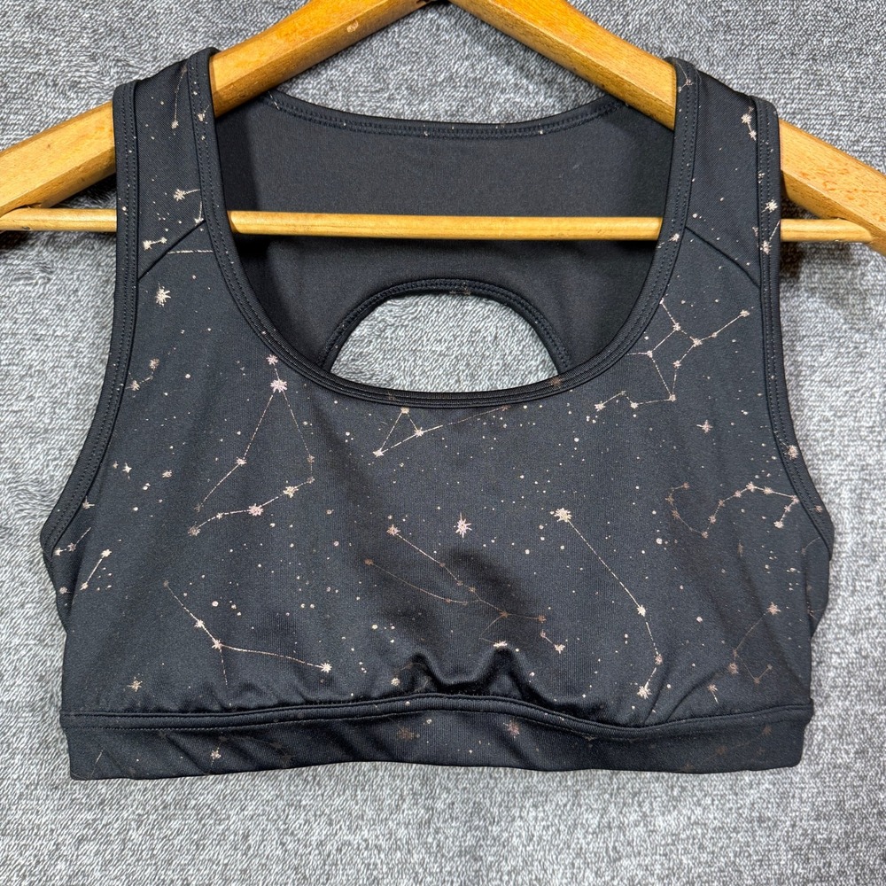 JoyLab Sports Bra Womens L Black Rose‎ Gold Constellation Keyhole Back